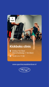 Kickboks clinic Sportrecreade Ten Boer social share banner